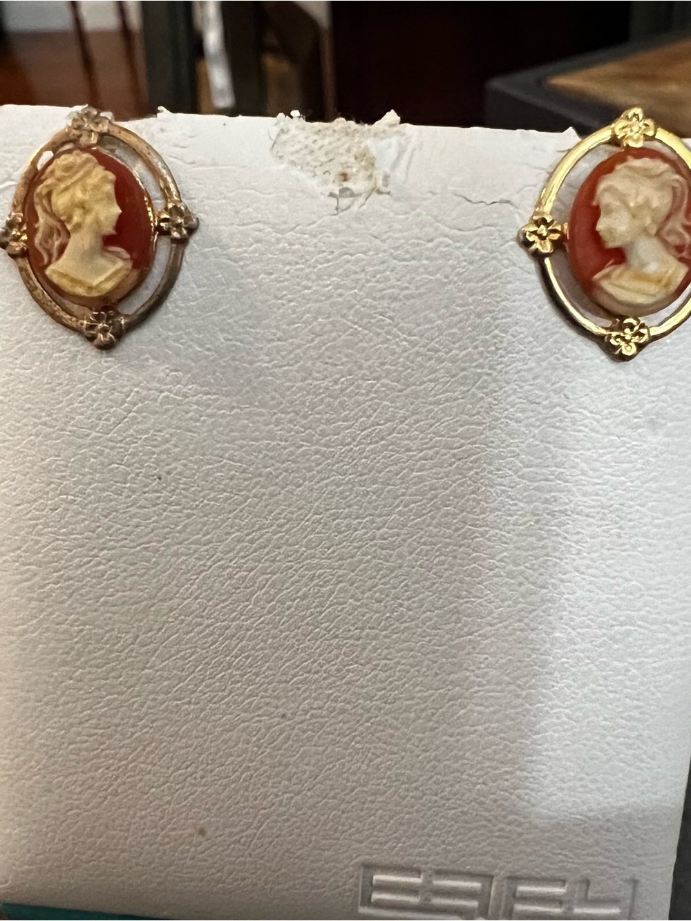 Gold-Tone Red Cameo Stud Earrings - Classic Women's Jewelry